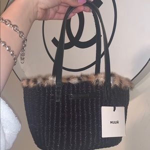 MUUN CHEETAH FUR STRAW BAG